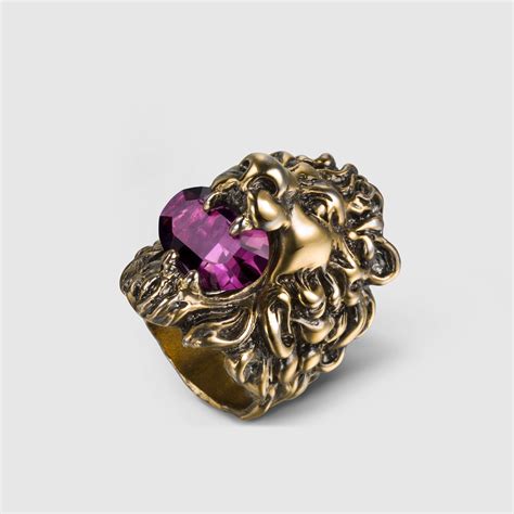 anello con leone gucci|Anello testa di leone con cristallo trasparente .